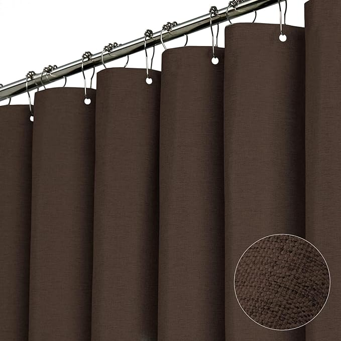 BTTN Fabric Shower Curtain, Linen Textured Heavy Duty Polyester Cloth Shower Curtain Set with Plastic Hooks, Brown, 36" W x 72" L (Pack of 1)