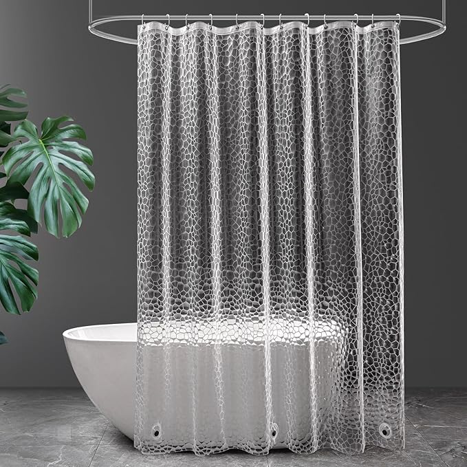 UFRIDAY 3D Cube Clear Shower Curtain Long Shower Curtain Liner 72x78 inches,EVA 78 inch Long Shower Liner with Bottom Magnets, Heavy Duty,Water Resistant Semi Transparent,12 Hooks