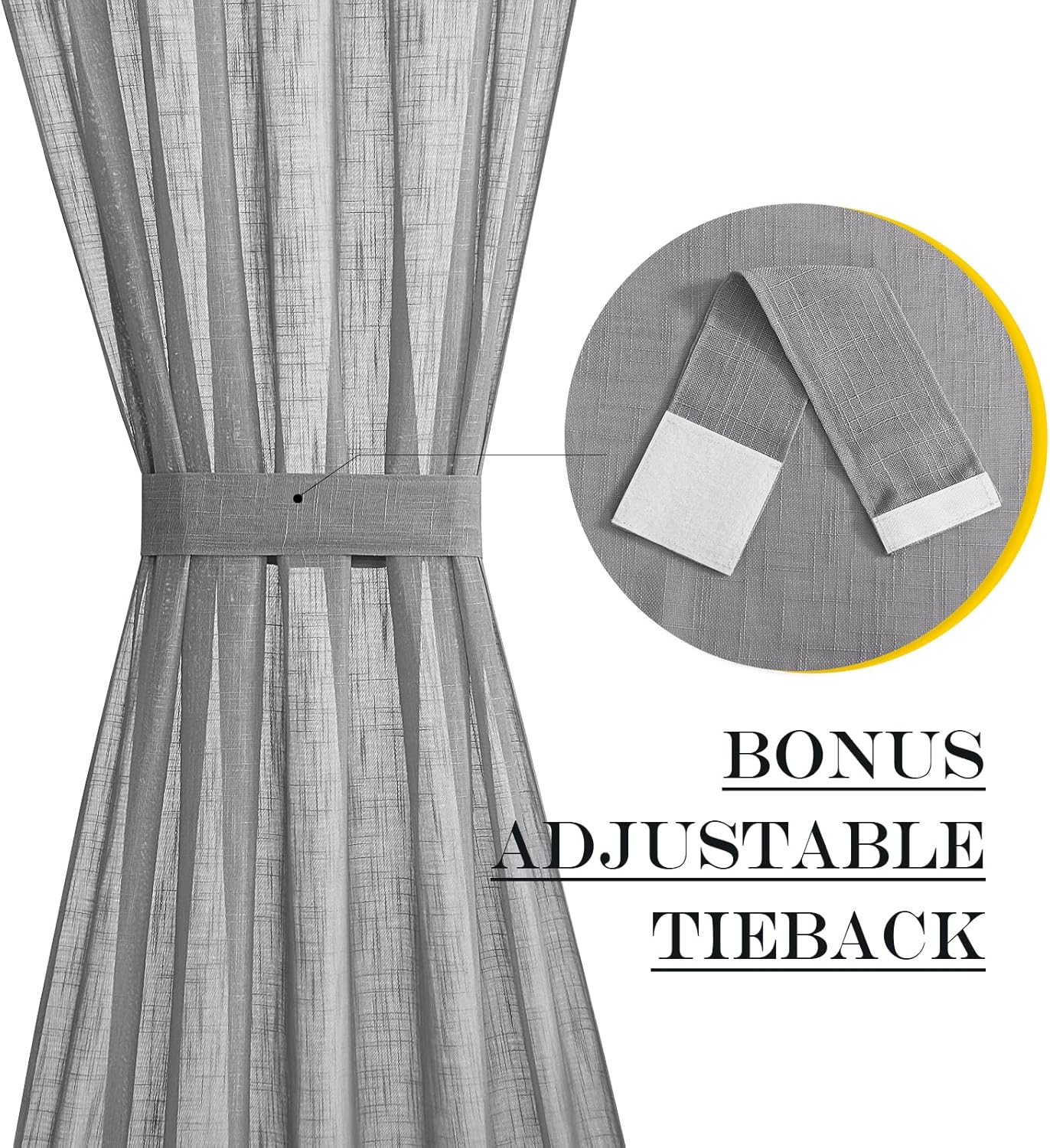 NICETOWN Sidelight Curtain for Front Door - French Door Curtain Sheer French Panel with Tieback Linen Textured Window Cover (Dark Grey, 30 inches Wide x 72 inches Long, 1 Piece)