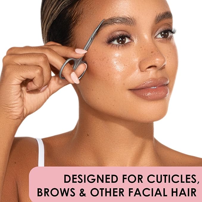JAPONESQUE Beauty Scissors for Trimming Facial Hair, Brow and Nail Care with Ultra-Sharp, Salon-Quality, Stainless Steel Blades, Curved for Safety and Precision
