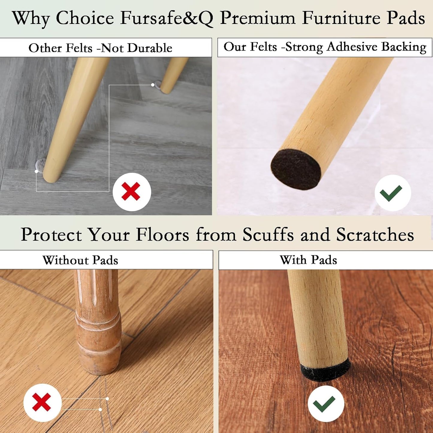 Fursafe&Q Felt Furniture Pads, Furniture Felt Pads for Hardwood Floors -Self Adhesive Chair Leg Floor Protectors, Protect Your Floors from Nicks, Bumps and Scratch, 86 Pcs Round Cabinet Door Bumper