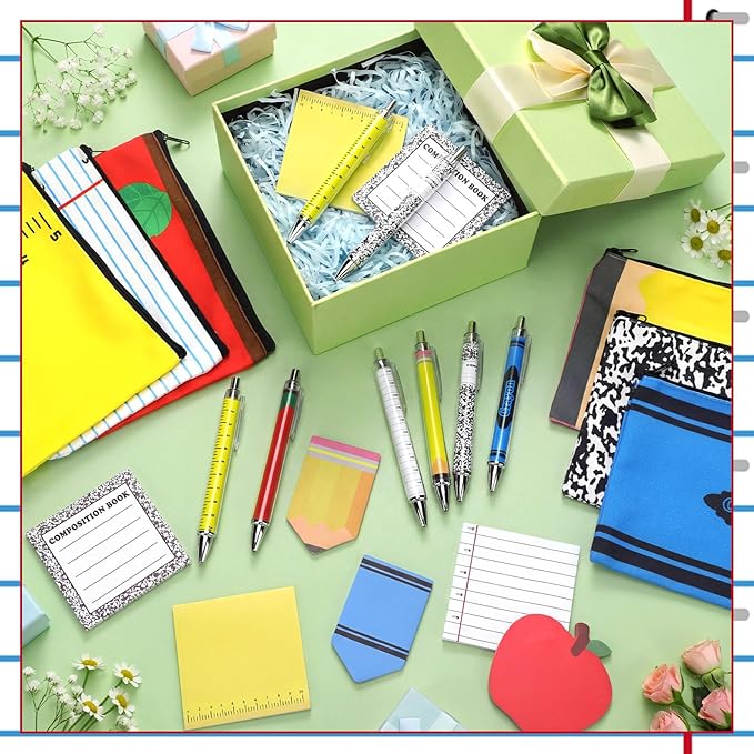 Tenceur 36 Pcs Teacher Appreciation Gifts Bulk 12 Set Pencil Pouch Ballpoints Sticky Notes Pencil Apple Crayon Notebook Designs Thank You Gifts for Teacher Employee Team Coworker Nurse Staff Supplies
