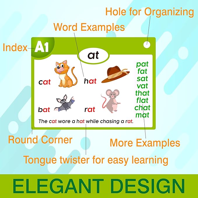 70PCS Phonics CVC Flash Cards Set 20 Phonic Stages Bonus 10 Life Skill Cards Sorting Rings Learn to Read in Blends, Long Vowels, Digraphs for PreK-3rd Grade (Alphabet, Colors, Numbers, and More)