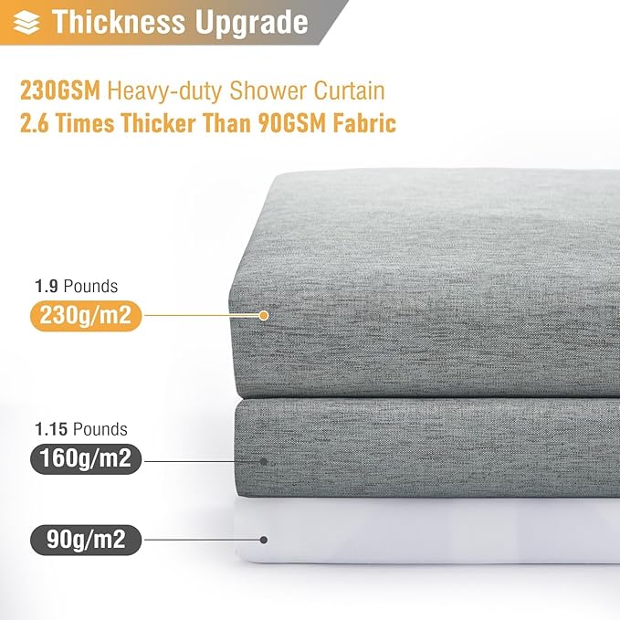 BTTN Extra Long Fabric Shower Curtain - 180x72 Inch Linen Textured Heavy Duty Tall Cloth Shower Curtain Set with 32 Plastic Hooks, Large Hotel Luxury Polyester Shower Curtains for Bathroom, Gray/Grey