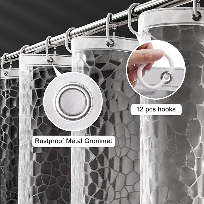 UFRIDAY Clear Shower Curtain Liner 72 x 72 inch,EVA 3D Cube Weighted Plastic Bathroom Shower Curtain Liner with 3 Big Magnets, Thick, Heavy Duty, Transparent.
