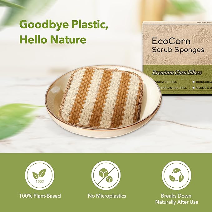 Modu 10 Pcs EcoCorn Dish Scrubber Sponges – 100% Corn Fiber, Biodegradable Dishwashing Scrub Pads for Multipurpose Household Cleaning, Odor-Free, Plastic-Free Kitchen Mesh Net (Heavy Duty 10 Count)