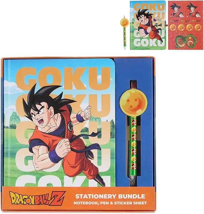 Culture Fly Kids Stationary Set for Girls and Boys - Dragon Ball Z Journal Kit with Notebook, Acrylic Pen Topper, Sticker Sheet - Cute Stationery Kit for School, Writing, Drawing, Gifts