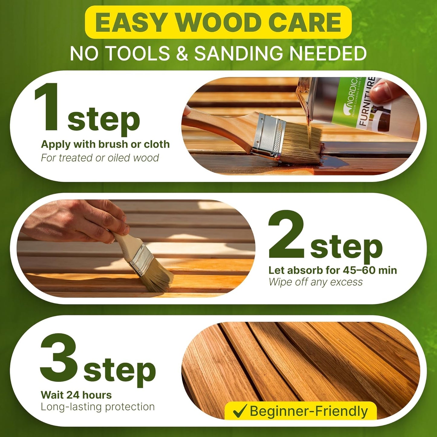 Nordicare Wood Oil Colorless - Premium Walnut Oil, Teak Oil, Wood Oil Furniture for Oak, Beech, Teak, Walnut, Pine, Larch - Natural Furniture Wood Oil - Made in Denmark - for Indoor Use (16.9 oz)