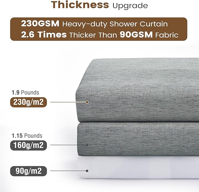 BTTN Grey 3 in 1 Shower Curtain Set, Linen Textured Fabric Shower Curtain and Clear Liner Set with Plastic Hook, Modern Hotel Luxury Weighted Waterproof Shower Curtain for Bathroom, Gray, 72x72