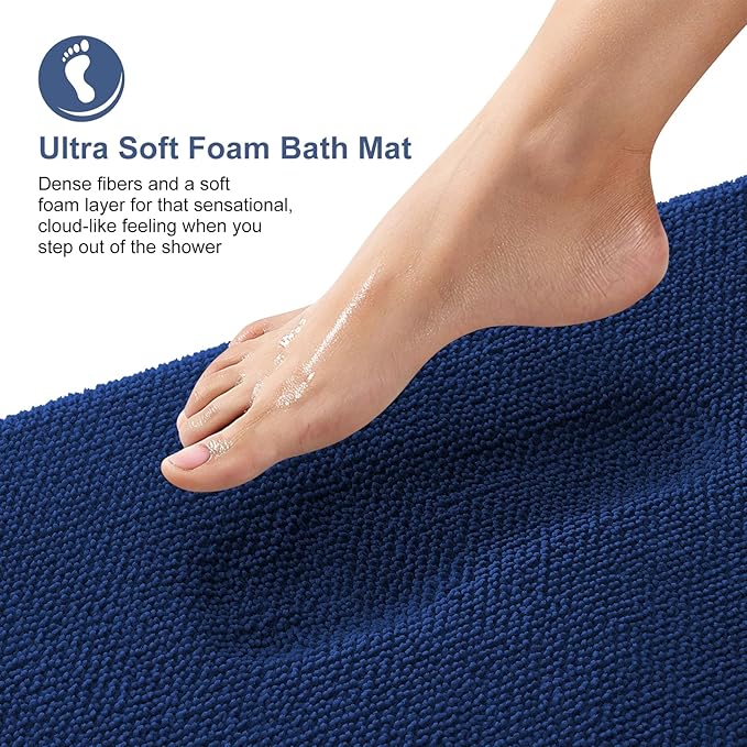 OLANLY Thick Memory Foam Bath Mats Rugs 40x24, Extra Soft Absorbent Bathroom Rug, Quick Dry Bath Mat, Non-Slip, Machine Washable Carpet for Bathroom, Tub and Shower, Home Decor Accessories, Navy