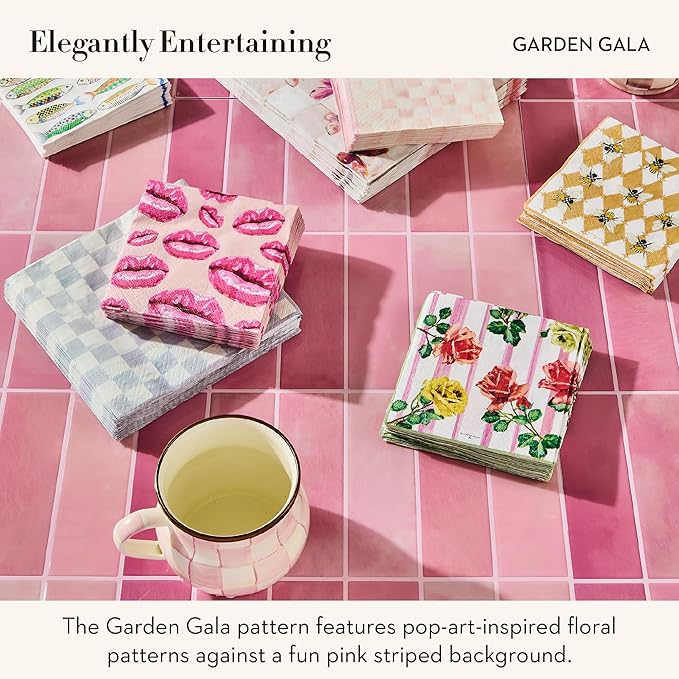 MACKENZIE-CHILDS Cocktail Paper Napkins, Stylish Paper Cocktail Napkins for Parties and More, Garden Gala