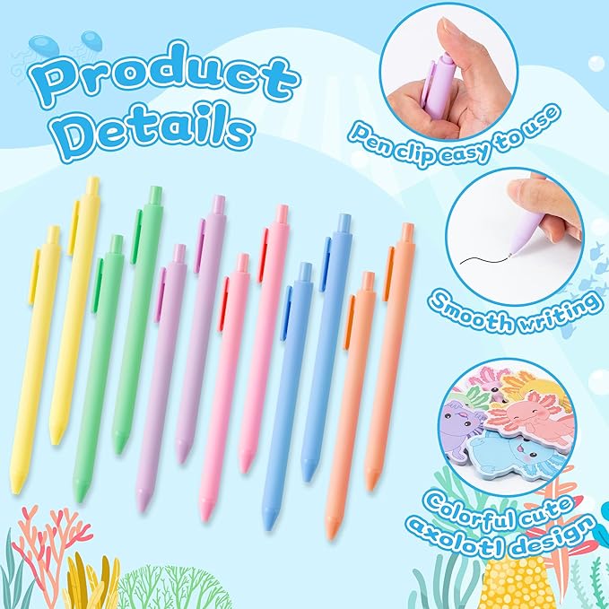 Bright Color Sticky Notes - 108 Pcs Cute Axolotl Super Sticky Notes Pens Ribbons Set Favorite Sticking Power Office Products School Supplies Clean Removal Memo Pads Index Tabs Strong Adhesive