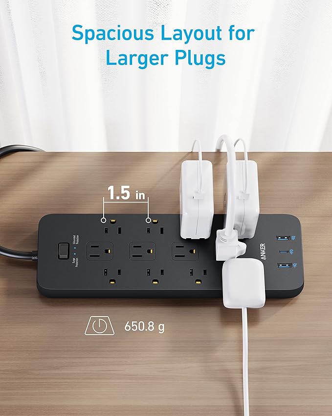 Anker Power Strip with 2100J Surge Protector, Outlet Extender, 5ft Extension Cord with Multiple Outlets, 12 AC, 2 USB A,1 USB C Port for 20W, Home Office, Dorm Room Essentials, TUV Listed