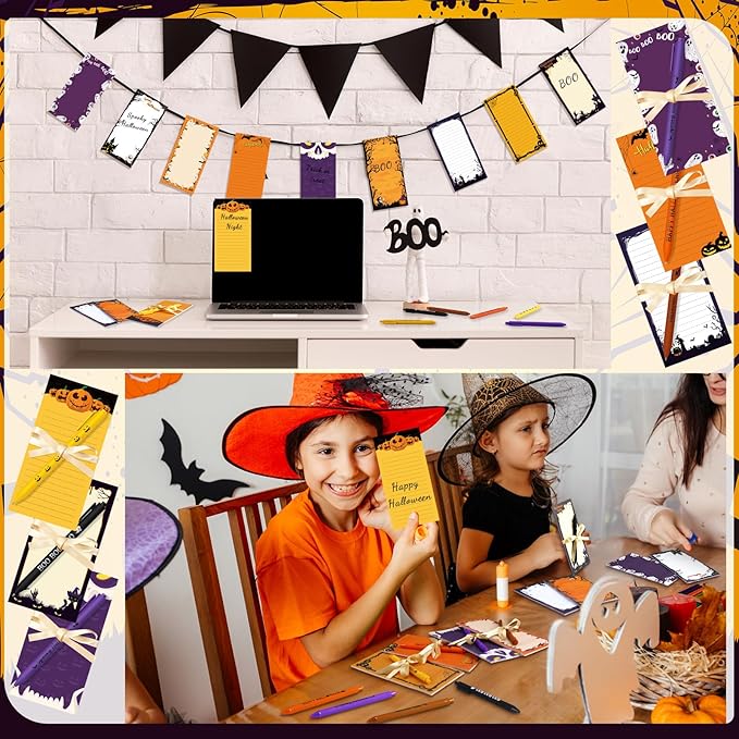 Tellingyou 30 Pcs Halloween Gifts Spooky Notepads with Pen Trick or Treat Sticky Notes Bat Witch Pumpkin Memo Pads Bulk to Do List for Halloween Trick or Treat Goodie Bag Filler Office Supplies