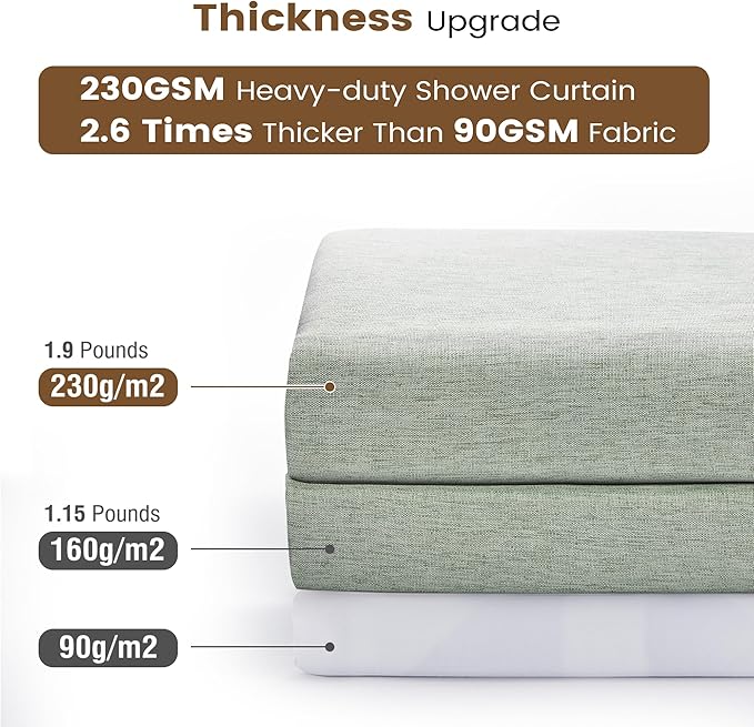 BTTN Sage Green 3 in 1 Shower Curtain Set - Linen Textured Cloth Shower Curtain and PEVA Liner with Plastic Hook and 3 Magnets, Tall Modern Neutral Waterproof Shower Curtain for Bathroom, 72x84