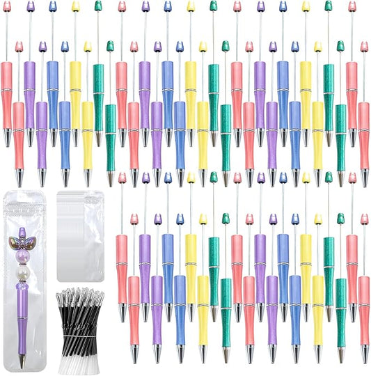 150 Pieces DIY Beadable Pen Kit – 50 Plastic Ballpoint Pens with Refills & Bags – School Supplies, Office Accessories & Decorative Items for Students & Teachers (Dreamy Soft Palette)