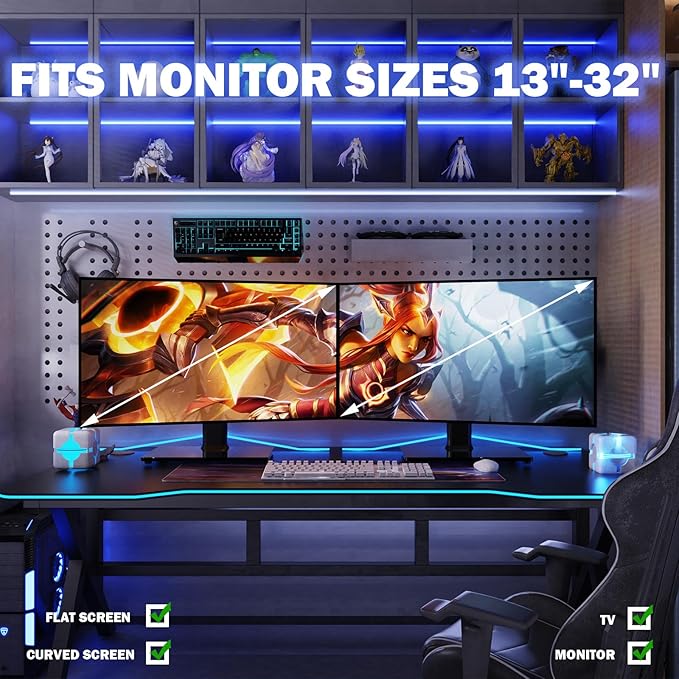 Hemudu 2 Pack Single LCD Computer Monitor Free-Standing Desk Stand Riser for 13 inch to 32 inch Screen with Swivel, Height Adjustable, Rotation, Holds One (1) Screen up to 77Lbs(HT05B-201)