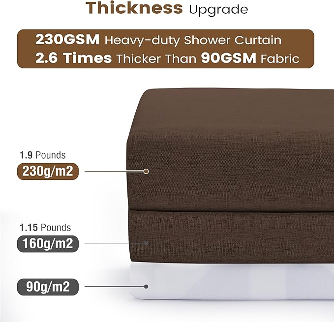 BTTN Brown 3 in 1 Shower Curtains with Clear Liner, Linen Textured Decorative Cloth Shower Curtain PEVA Liner Set with Plastic Hook, Modern Hotel Luxury Waterproof Shower Curtain for Bathroom, 72x72