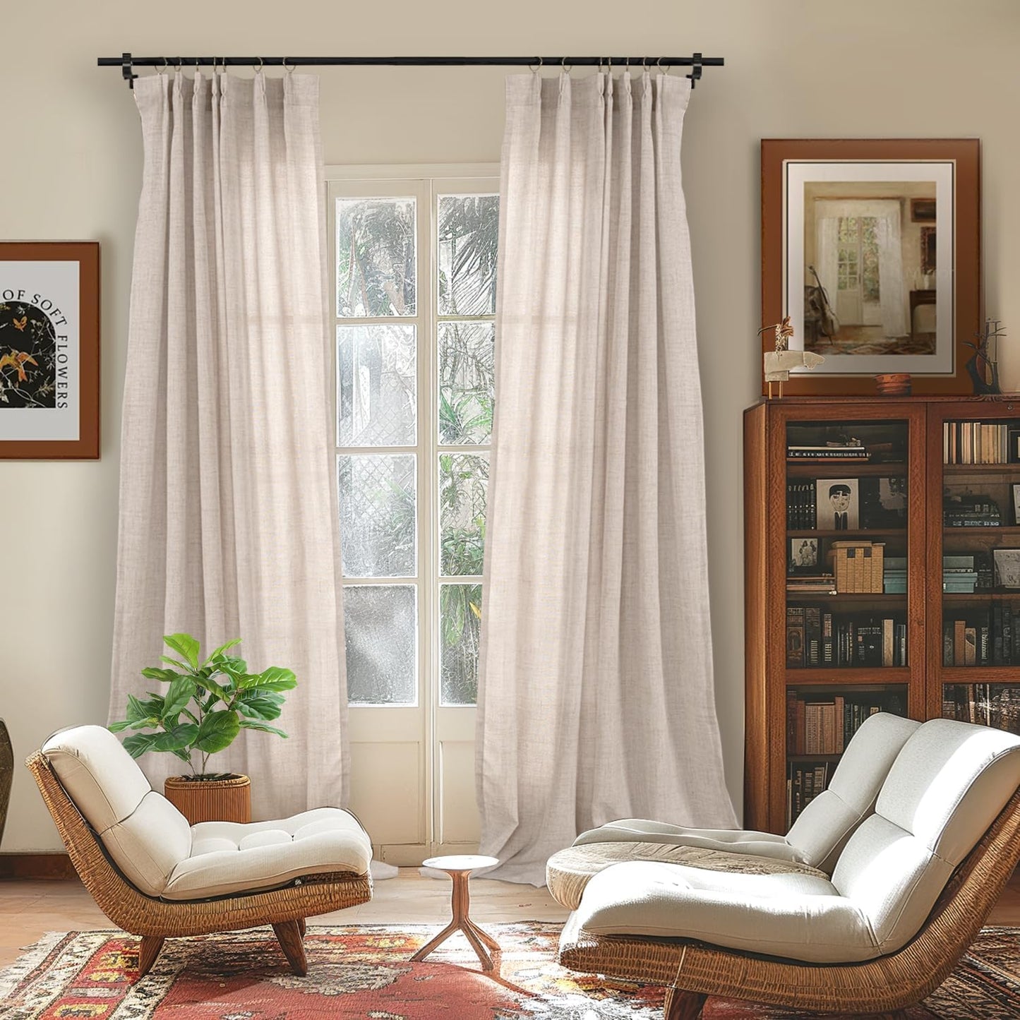 YoungsTex Natural Linen Curtains 95 Inches Long 2 Panels for Bedroom, Semi Sheer Drapes Light Filtering Privacy Floor Length Window Treatments with Pinch Pleated for Living Room, 40 X 95 Inch