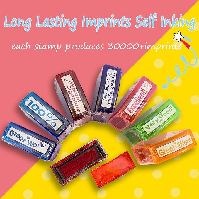 Teacher Stamps for Grading Classroom,Parent Signature Teacher Self-Inking Stamp Set for Homework Teacher Supplies with 8 pcs