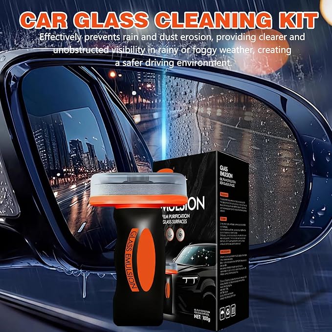2Pcs Glass Oil Film Remover for Car,Automotive Glass Cleaner Oil Film Cleaning Brush for Car Windshields,Automotive OilFilm Cleaning Remover,Improves Visibility for Safe Driving(Emulsion+Brush Board)