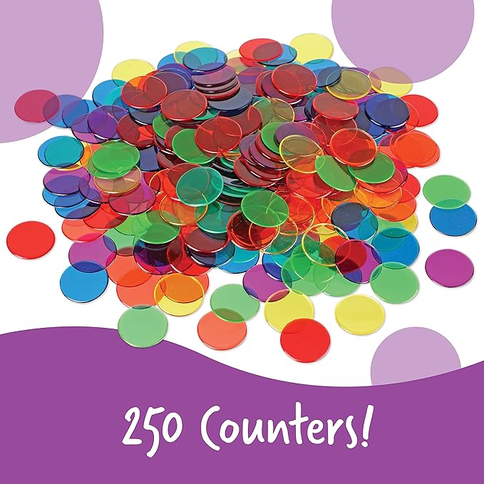 Learning Resources Transparent Color Counting Chips - 250 Pieces, Ages 5+ Math Counters for Kids, Counting Chips, Perfect for Bingo Games