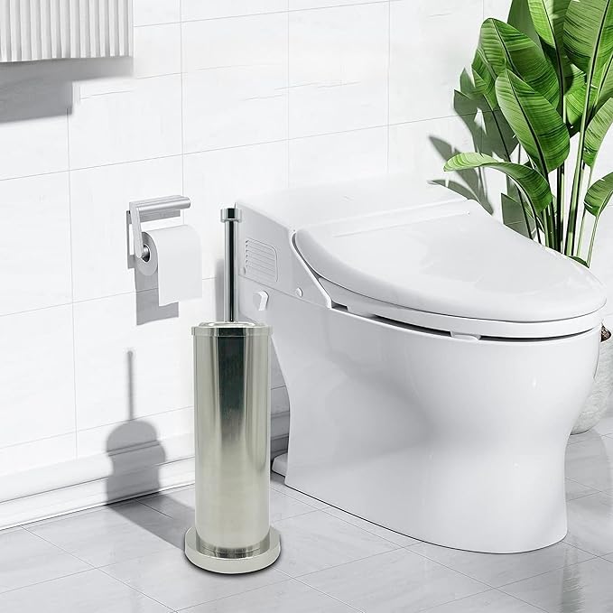 Silver Chrome Toilet Bowl Brush with Holder with Removable Plastic Liner, Durable Bathroom Cleaning Tool, Bathroom Cleaner Brush for Efficient Cleaning and Hygiene