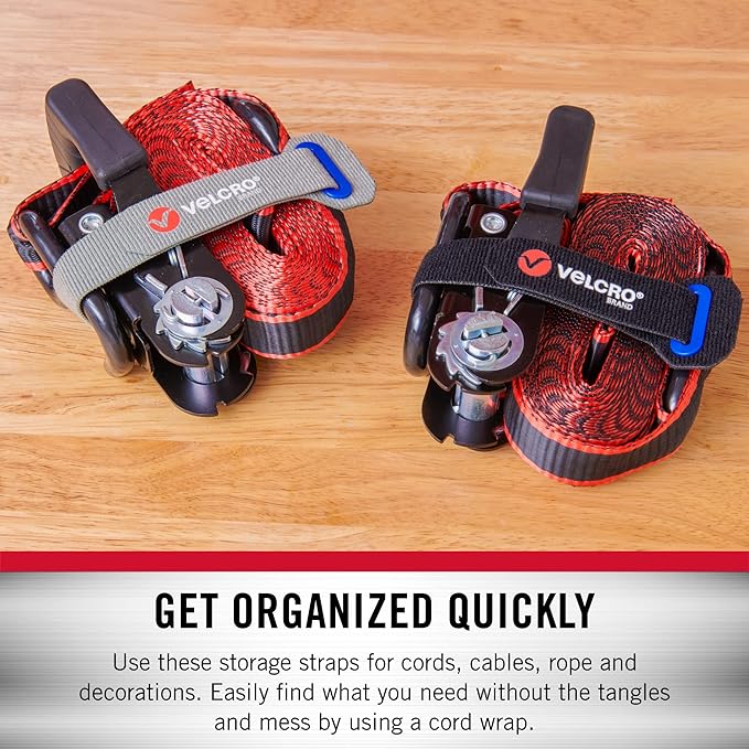 VELCRO Brand Power Cord Wraps | Heavy Duty Straps for Extension Cords, Garage or RV Organization | Slotted Grommet for Strong Snag Free Cinching | 16 Inch, 2Pk, Black and Gray