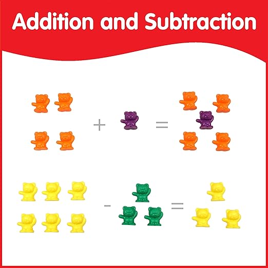 edxeducation Counting Bears with Matching Bowls | 60 Counters, 6 Bowls, 2 Spinners | Color Sorting Sensory Toys | Early Math Manipulatives
