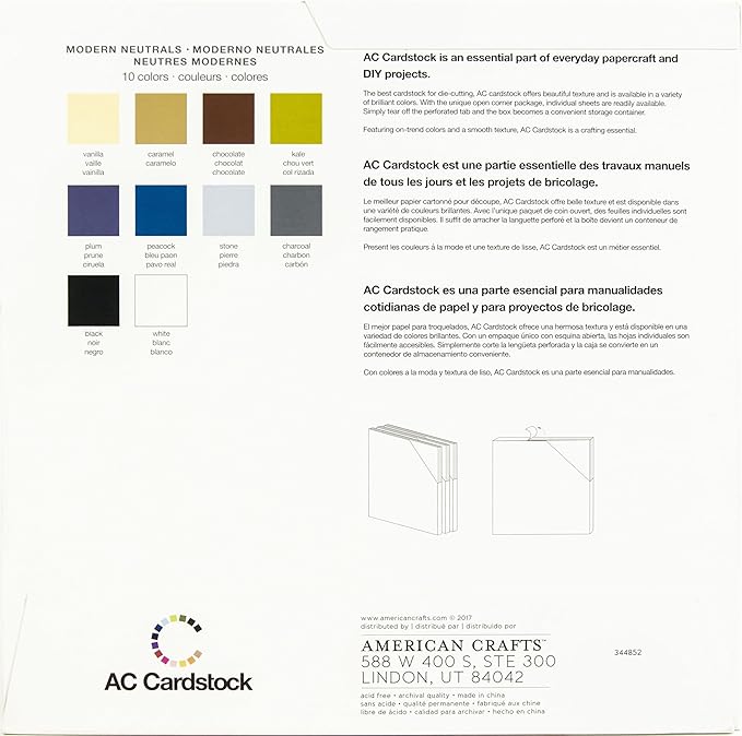 Smooth Cardstock 12x12 Paper - Colored Craft Paper for Die Cutting, Card Making, Scrapbooks - 60 Heavy Duty Sheets, 10 Unique Colors, 80lb (216gsm), Solid Core - Modern Neutrals