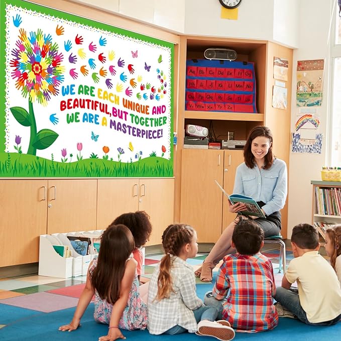 Spring Floral Bulletin Board Decorations Set Handprint Flowers Classroom Decorations Inspirational Spring Tree Flower Paper Cutouts March Bulletin Board Borders for School Chalkboard Door Supplies