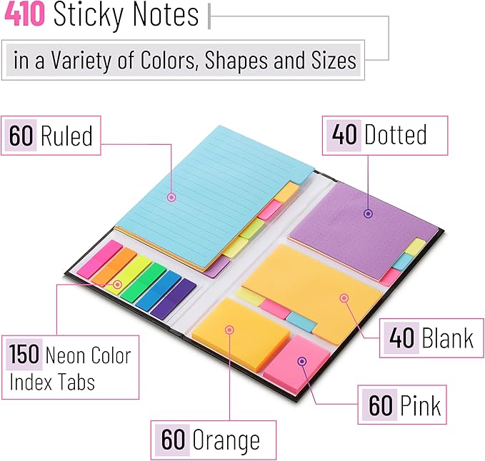 Mr. Pen- Sticky Notes Set, 410 Pack, School Supplies, Office Supplies, Planner Sticky Note Dividers Tabs, Book Notes, Stocky Notes for Bible Journaling