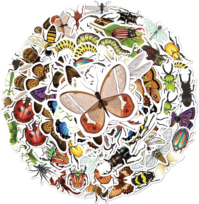 Realistic Insect Butterfly Bug Stickers Pack 50Pcs Vinyl Decals for Water Bottles Laptops Notebooks Scrapbooking Educational Nature Themed Kids Students Teachers