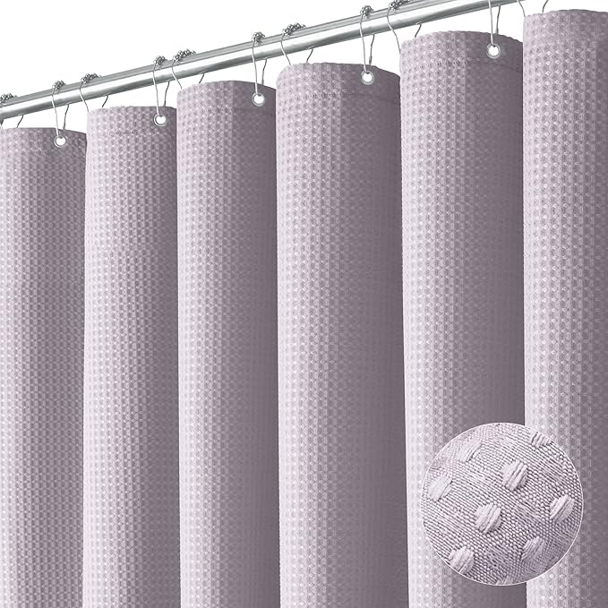 Dynamene Long Fabric Shower Curtain - 78 inch Long Waffle Weave Weighted Cloth Shower Curtains for Bathroom, Neutral Heavy Duty Hotel Spa Luxury Bath Curtain Set with 12 Hooks, 72x78, Lavender