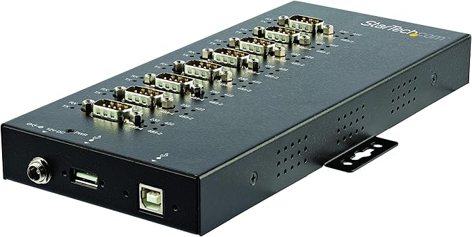 StarTech.com 8 Port Serial Hub USB to RS232/RS485/RS422 Adapter - Industrial USB 2.0 to DB9 Serial Converter Hub - IP30 Rated - Din Rail Mountable Metal Serial Hub - 15kV ESD Protection, TAA