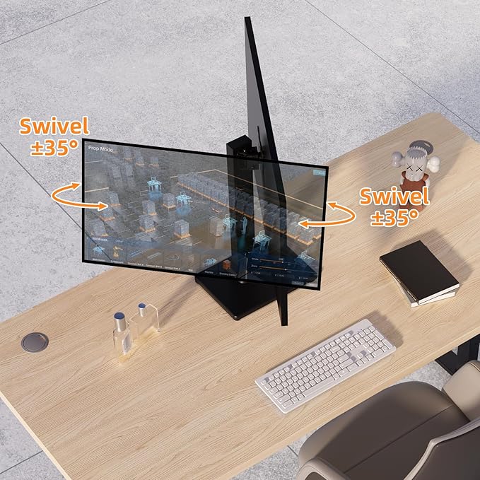 Suptek Single LCD Computer Monitor Free-Standing Desk Stand Mount Riser for 13 inch to 43 inch Screen with Swivel, Height Adjustable, Rotation, 50,75& 100mm Vesa Base Stand, Black