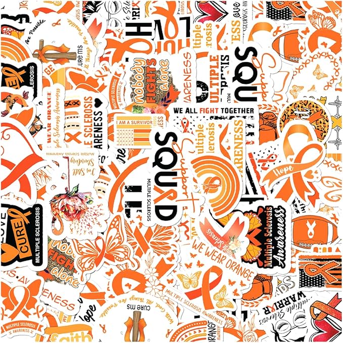 Multiple Sclerosis Awareness Orange Ribbon Quotes Butterfly Warrior Peace Love Cure 50pcs Vinyl Supporters Advocacy Stickers Pack Bumper Motorcycle Water Bottles Hard