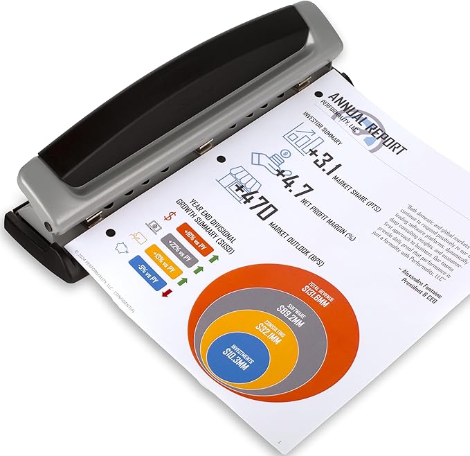 Swingline 3 Hole Punch, 10 Sheet Capacity Three Hole Puncher 3 Ring, Adjustable 2-3 Hole Paper Punch, Precision Pro, Black & Silver (74037)