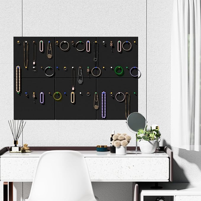 MaxGear Large Felt Bulletin Board 36" x 24", Cork Board Alternative, 6 Pack Black Felt Wall Tiles with Push Pins, Cork Boards for Walls Pin Board for Office & HomePanels