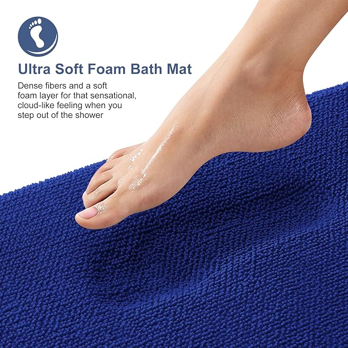 OLANLY Thick Memory Foam Bath Mat Rug 47x17, Extra Soft Absorbent Bathroom Rug, Quick Dry Bath Mats, Non-Slip, Machine Washable Carpet for Bathroom, Tub and Shower, Home Decor Accessories, Royal Blue