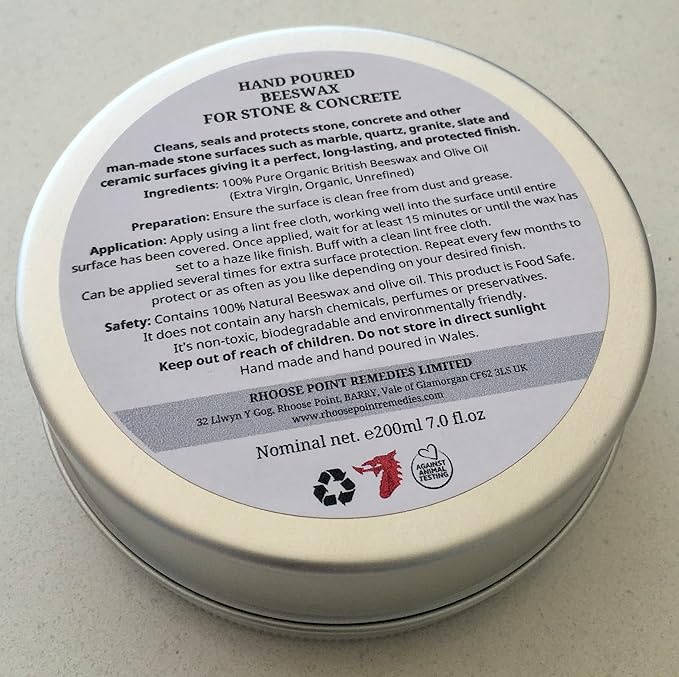 Rhoose Point Remedies Beeswax Polish for Stone & Concrete 7.0 Fl Oz – Cleans, Seals & Protects Natural & Man-Made Surfaces inc. Marble, Quartz, Granite, Slate, Ceramic.