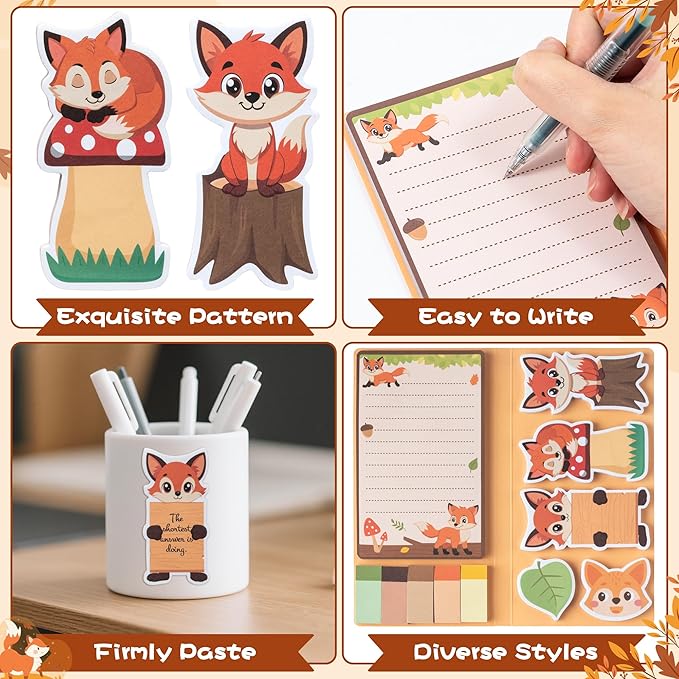 B1ykin Cute Sticky Notes Set - I Just Really Like Foxes Self-Stick Notes Pad, 550 Sheets Writing Memo Pages Sticky Notepad for Teacher Appreciation Gifts, School Office Party Supplies (Adorable Foxes)
