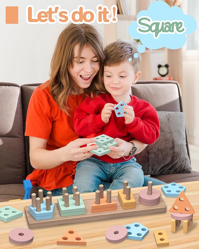 Montessori Toys for 1 2 3 Year Old Boy Girl, Toys for Ages 2-4 Toddlers Kids Baby, 1 2 Year Old Birthday Gifts, Wooden Learning Puzzles Easter Basket Stuffers Toys for Toddlers 1-3