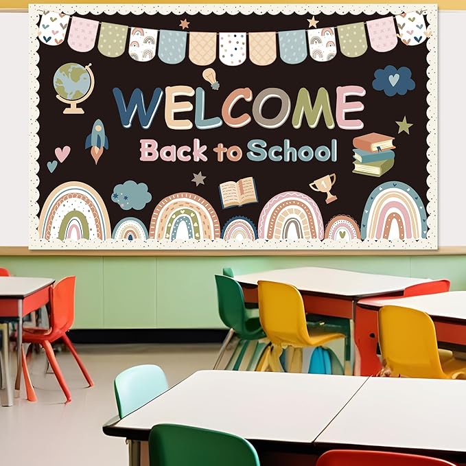 Welcome Bulletin Board Decorations Back to School Boho Classroom Decoration Boho Rainbow Welcome Back Bulletin Board Set Cutouts for School Office Chalkboard Wall Door Decor Supplies