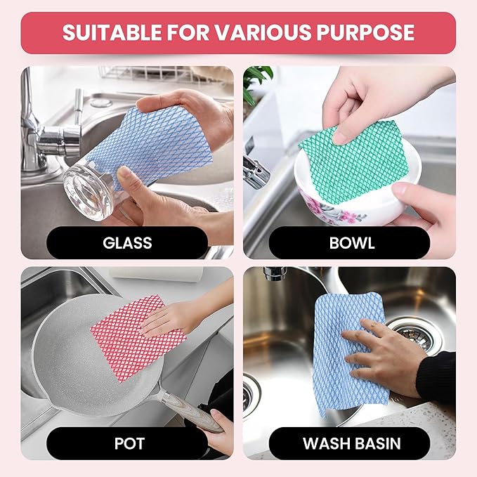 Disposable Cleaning Cloths, 50 Packs, 13.8"x15.8" Reusable Kitchen Towels, Soft Absorbent Multipurpose Household Cleaning Towels, Disposable Dish Cloths for Kitchen, Stove, Bathroom, Handy Wipes, Red