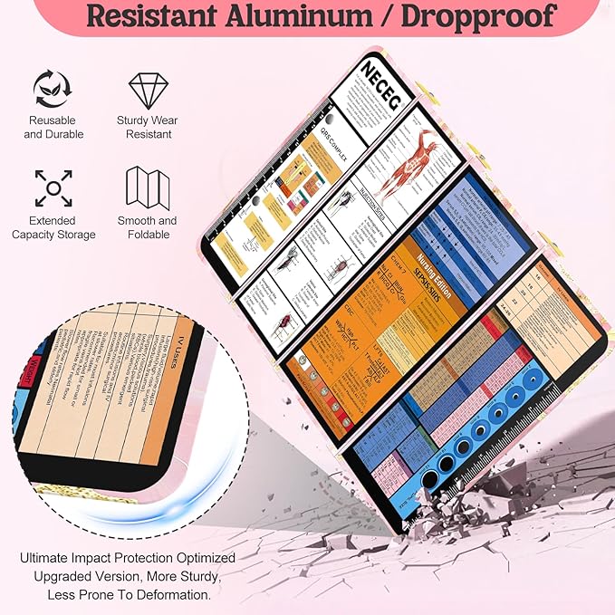Nursing Clipboard Foldable, Nursing Medical Edition Cheat Sheets Aluminum 4 Layers Nurse Foldable Clipboard, Nursing Pocket Size Pen Clip Pocket Clipboard for Nurses Students School and Doctors