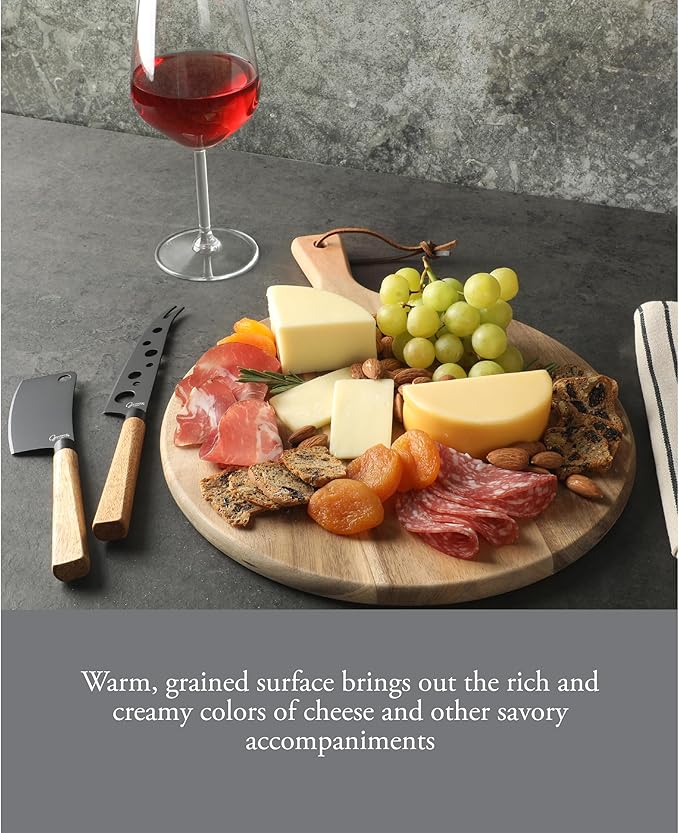 Gibson Home Gracious Dining 3 Piece Charcuterie Serving Board W/Stainless Cheese Knives and Round Acacia Wood Board