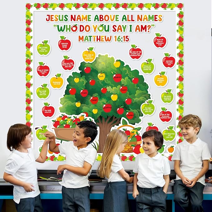 Apple Tree Nativity Decorations Set - Jesus Religious Cutouts for Sunday School & Church - Welcome Bulletin Board Craft & Wall Art