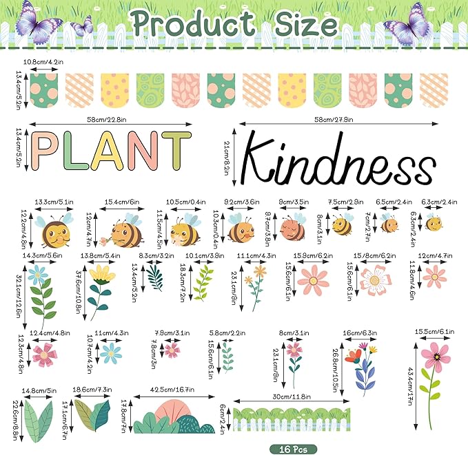 Spring Bulletin Board Set Spring Flower Classroom Decoration Plant Kindness Bulletin Board Decoration Flower Bee Cutouts for School Office Chalkboard Wall Door Decor Supplies