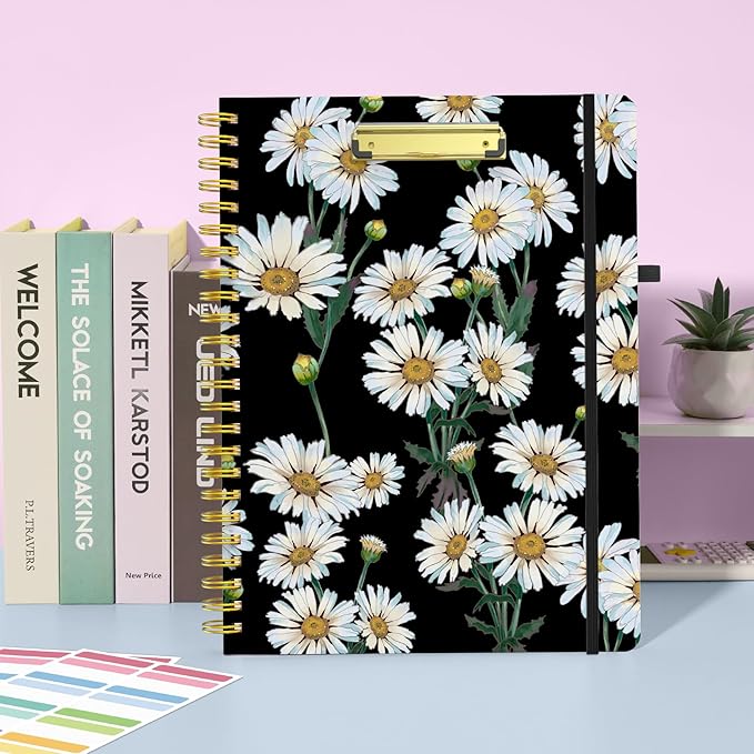 Sooez Clipboard Folio with Refillable Notepad, Folder with 10 Storage Pockets for Letter Size, Spiral Clipboard Notebook, Cute Portfolio for School, Office & Nursing